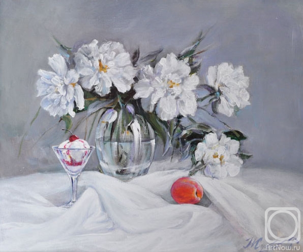 Zhukoff Fedor. Still life with peonies and ice cream