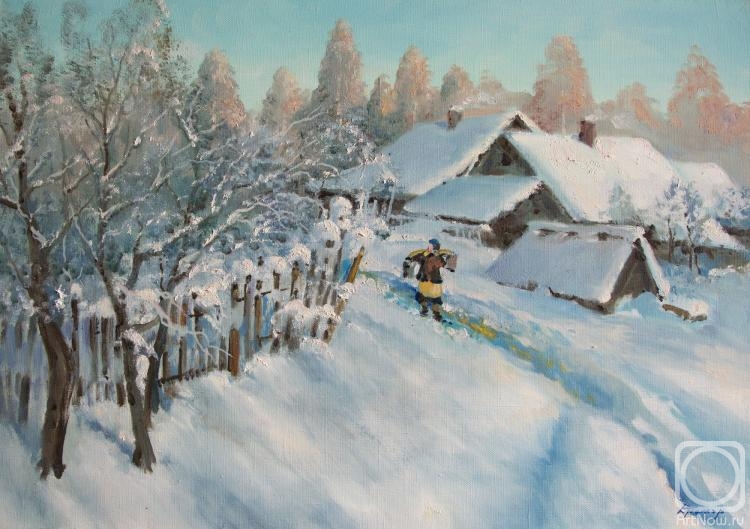 Kremer Mark. Winter morning in village