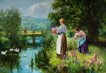 The copy of a picture of J. King "Girls at the river"