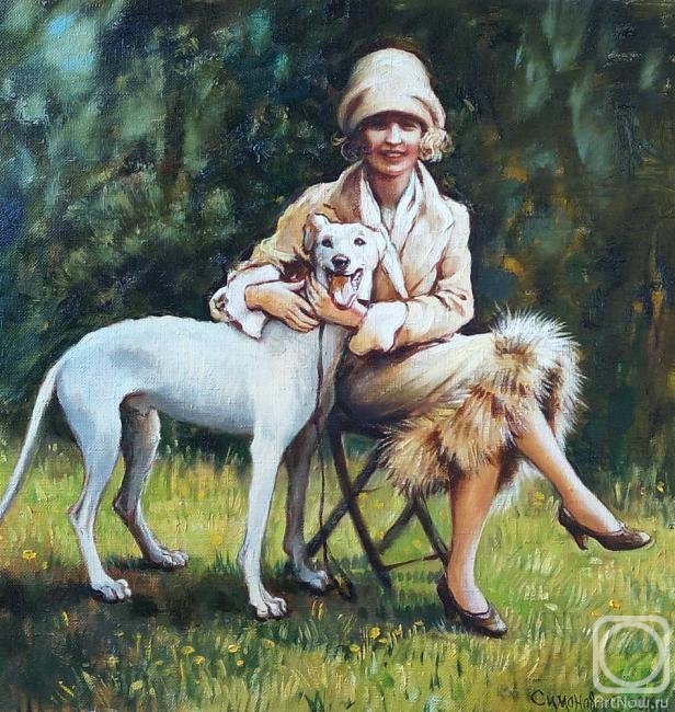 Simonova Olga. The young woman with the greykhaundy