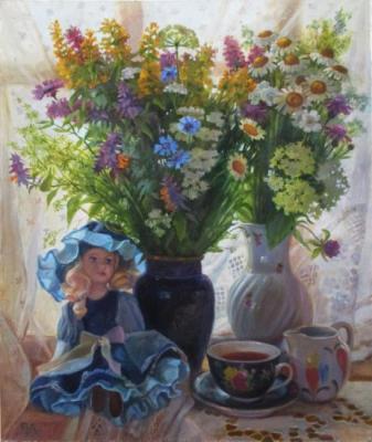 Painting Bouquets and a doll. Shumakova Elena