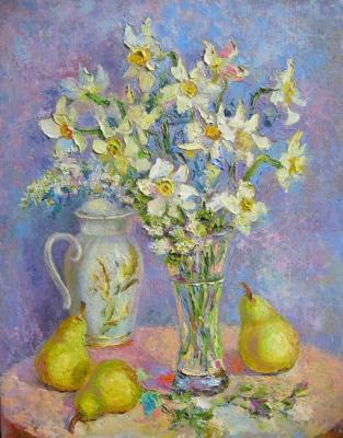 Daffodils and pear