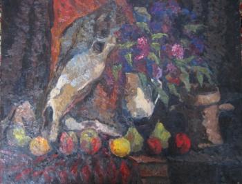 Still life with horse skull and lilacs. Rogov Vitaly