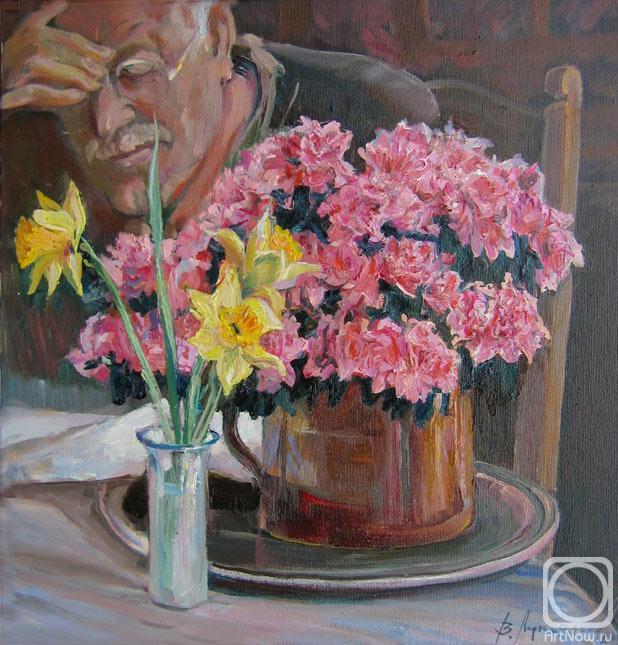 Loukianov Victor. An old man with fresh flowers