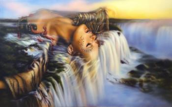 Waterfall. Woman. Pariy Anna