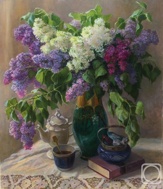 Shumakova Elena. Bouquet of lilacs and vase