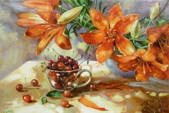 Lilies with cherries