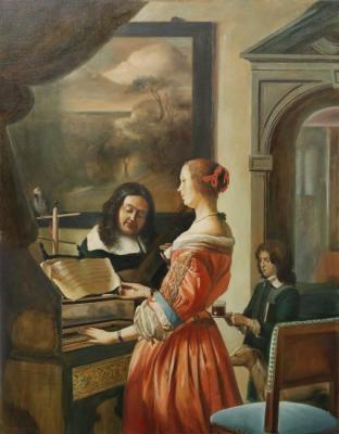 Enlarged copy of a painting by Frans van Mieris "Musicians". Sviatoshenko Andrei