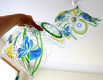 Openwork lampshade for a ceiling "Irises" glass fusing