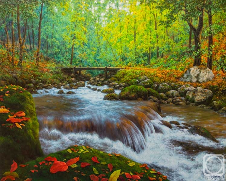 Potas Oleg. Autumn leaves by a fast river