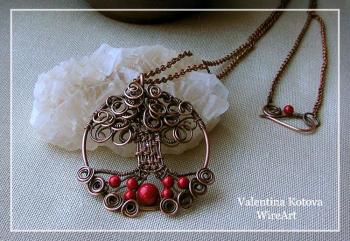 Tree of life" pendant with coral beads