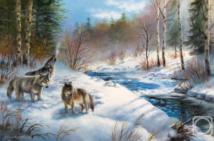 Khrapkova Svetlana. Landscape with wolves