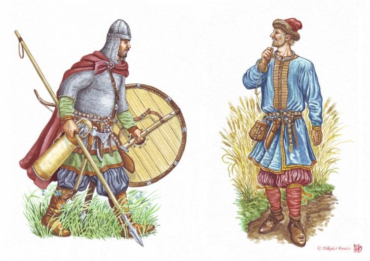 Fomin Nikolay. Warriors of Druzhina (a princely army), X c