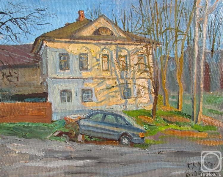 Dobrovolskaya Gayane. Tutaev (Romanov-Borisoglebsk), a house on Yaroslavskaya Street, sunset, spring
