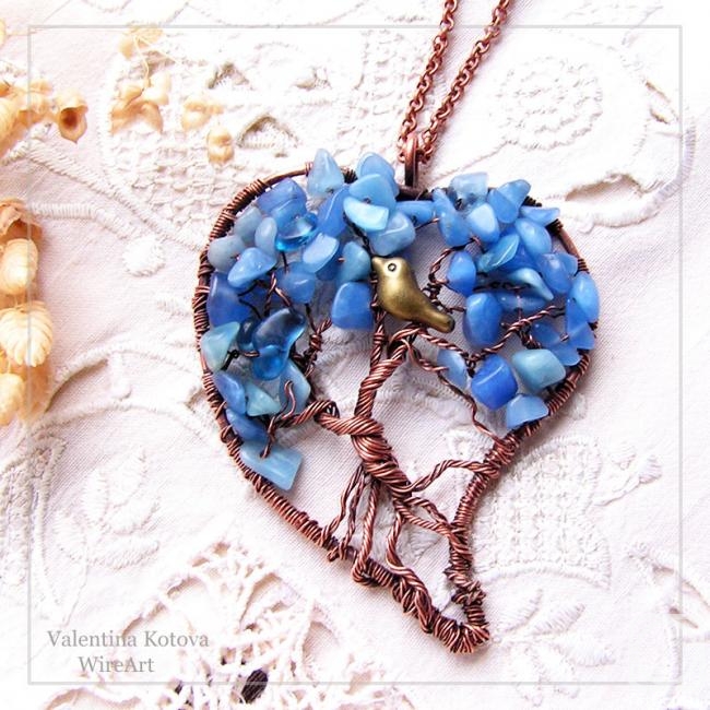 Kotova Valentina. Copper pendant "Tree of life" with kyanite beads