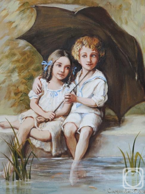 Simonova Olga. Children under an umbrella