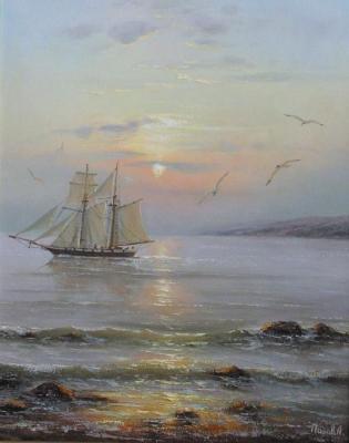 A sailboat in the morning light. Panov Aleksandr
