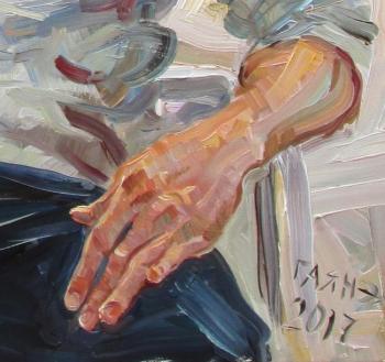 Detail of a portrait of Rosen Bakalov, left hand
