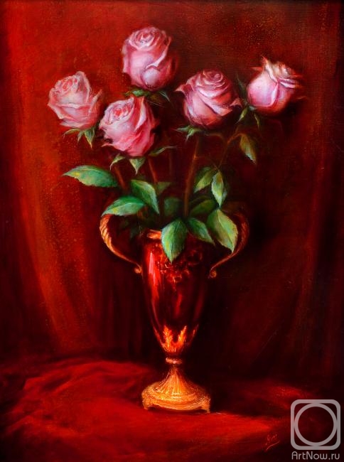 Chernova Helen. Pink roses in a red vase