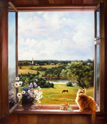 Summer, cottage, red cat. Cherkasov Vladimir
