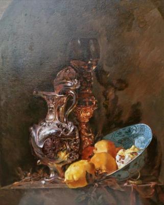 Still life with a silver jug.After Kalf