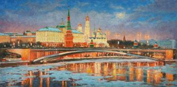 Winter night Kremlin in the moonlight. Razzhivin Igor
