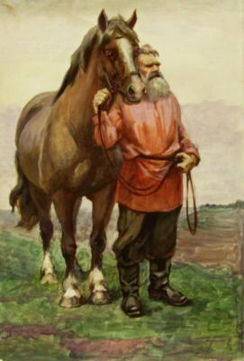 Man with horse. Serov Vasilyi
