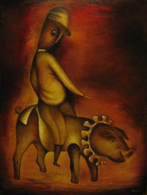 Horseman on a pig. Kuznetsov Vladimir