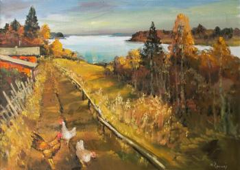 Warm autumn over the Lake, chickens