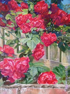 Red roses and a fence. Kudryashov Galina