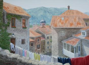 Montenegro. Roofs in Kotor (watercolour)
