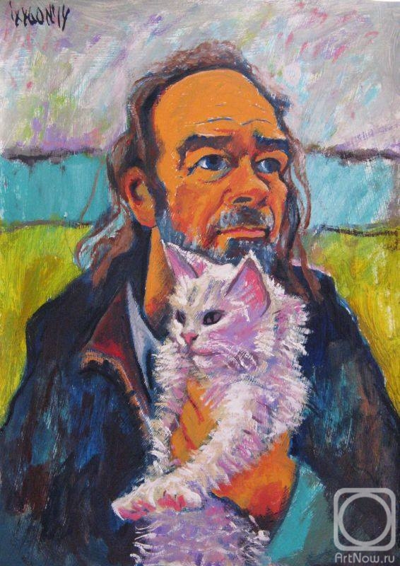Ixygon Sergei. Man with kitty (actor Slava Ganenko)