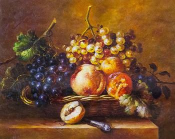 Copy of the painting by Adriana-Johanna Haanen. Still life with fruit in a basket and a knife. Kamskij Savelij