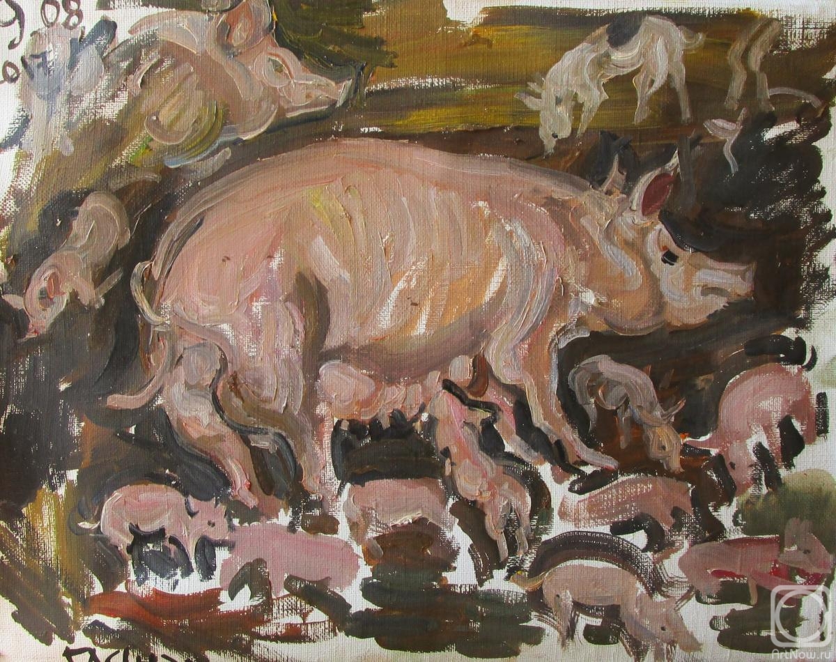 Dobrovolskaya Gayane. Pig with piglets in the pigsty