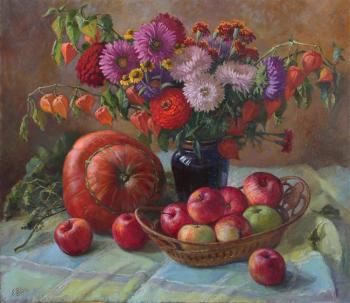 Autumn bouquet and apples. Shumakova Elena