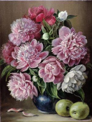 Peonies and green apples