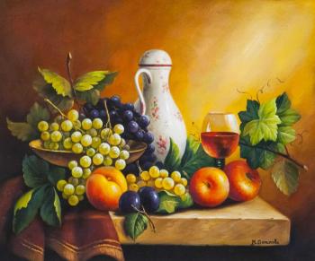 Still life with grapes, apples and plum. Potapova Maria