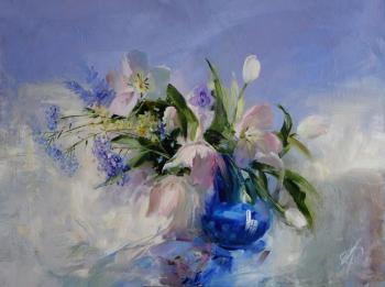 Flowers in a cobalt vase