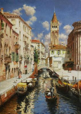Venetian Canal. A copy of the painting. Artist Rubens Santoro