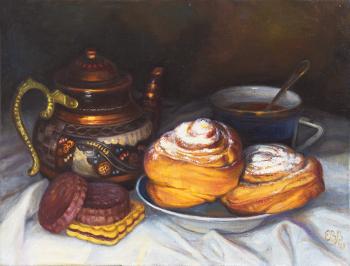 Painting Teapot and buns. Shumakova Elena