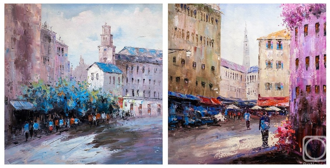 Картина маслом на холсте. Виверс Кристина. Городские прогулки. Диптих