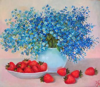 Forget-me-nots and strawberries. Kropacheva Elena