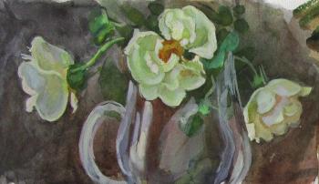 Three white roses in a glass vase 2. Dobrovolskaya Gayane