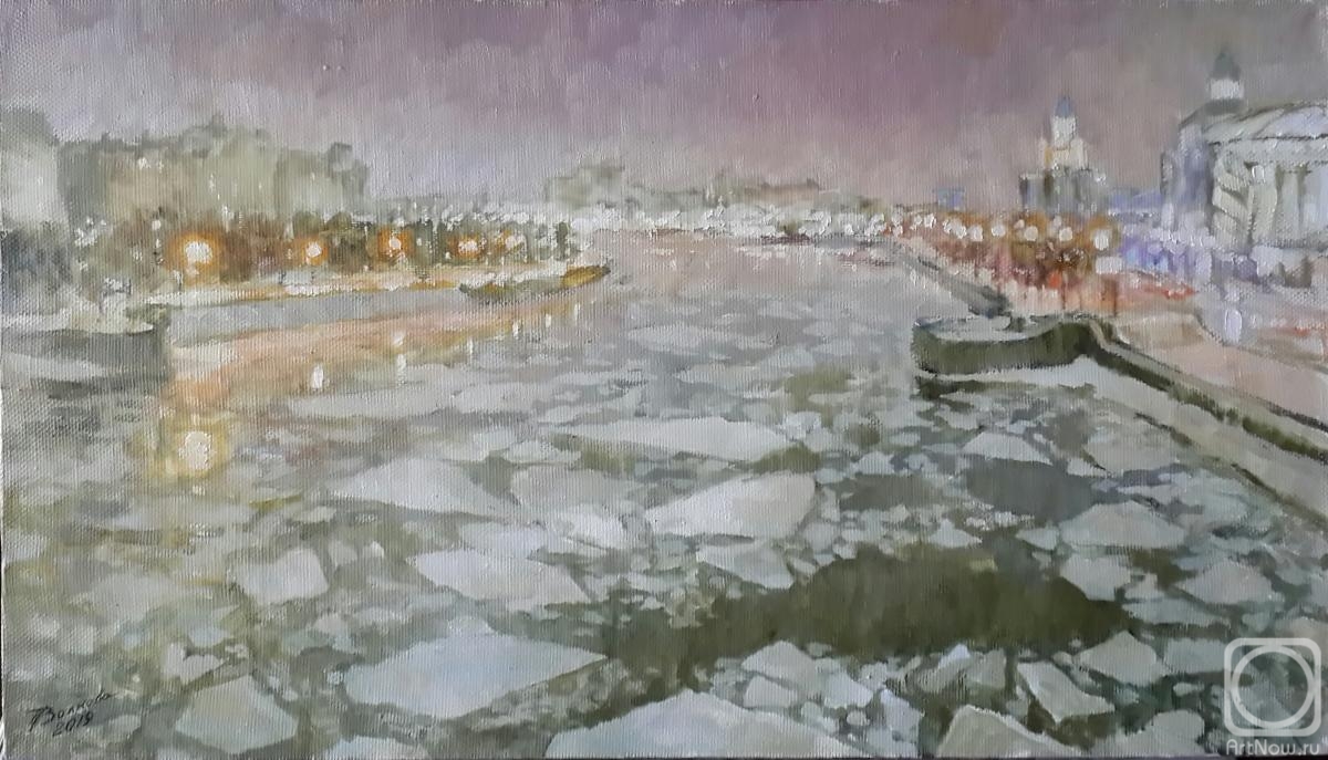 Volkova Tatiana. Thaw. View of the Moscow river from the Krasnokholmsky bridge