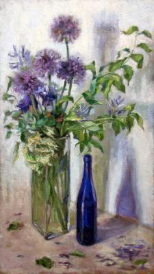 Bouquet with blue bottle