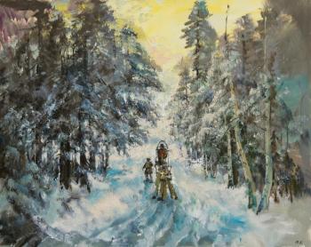 Painting Forest road after snowfall. Kremer Mark