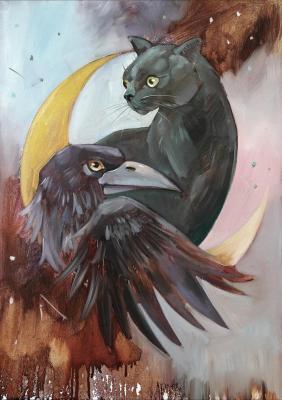 Totem Black Cat Tatiana, Raven and Moon. Wake up your totem. Shagushina Olga