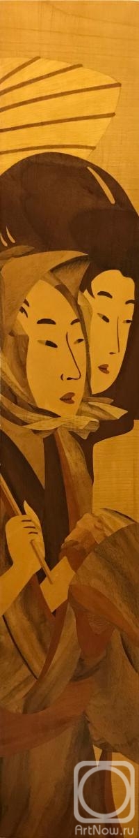 Kondrat Ivan. Two womens heads under an umbrella (Kitagawa Utamaro. Copy)