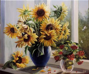 Sunflowers and viburnum. Vorobyeva Olga