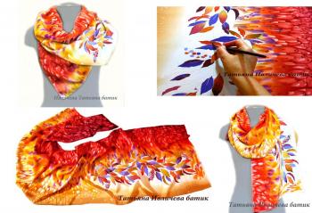 Batik silk scarf "Autumn Colors"